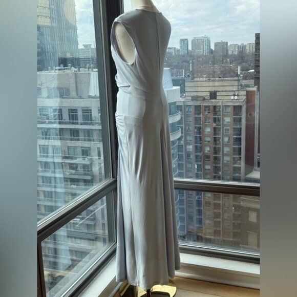 🆕 SIMKHAI 🧿 NWOT Acacia Draped Ruched Jersey Midi Dress, Blue Haze - Sz L - Picture 8 of 15